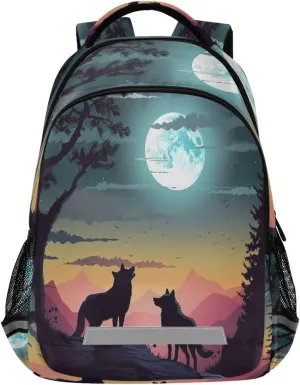 Evening Moon Wolf Design Waterproof Backpack - Casual Outdoor Sports Daypack with Ergonomic Shoulder Straps#616