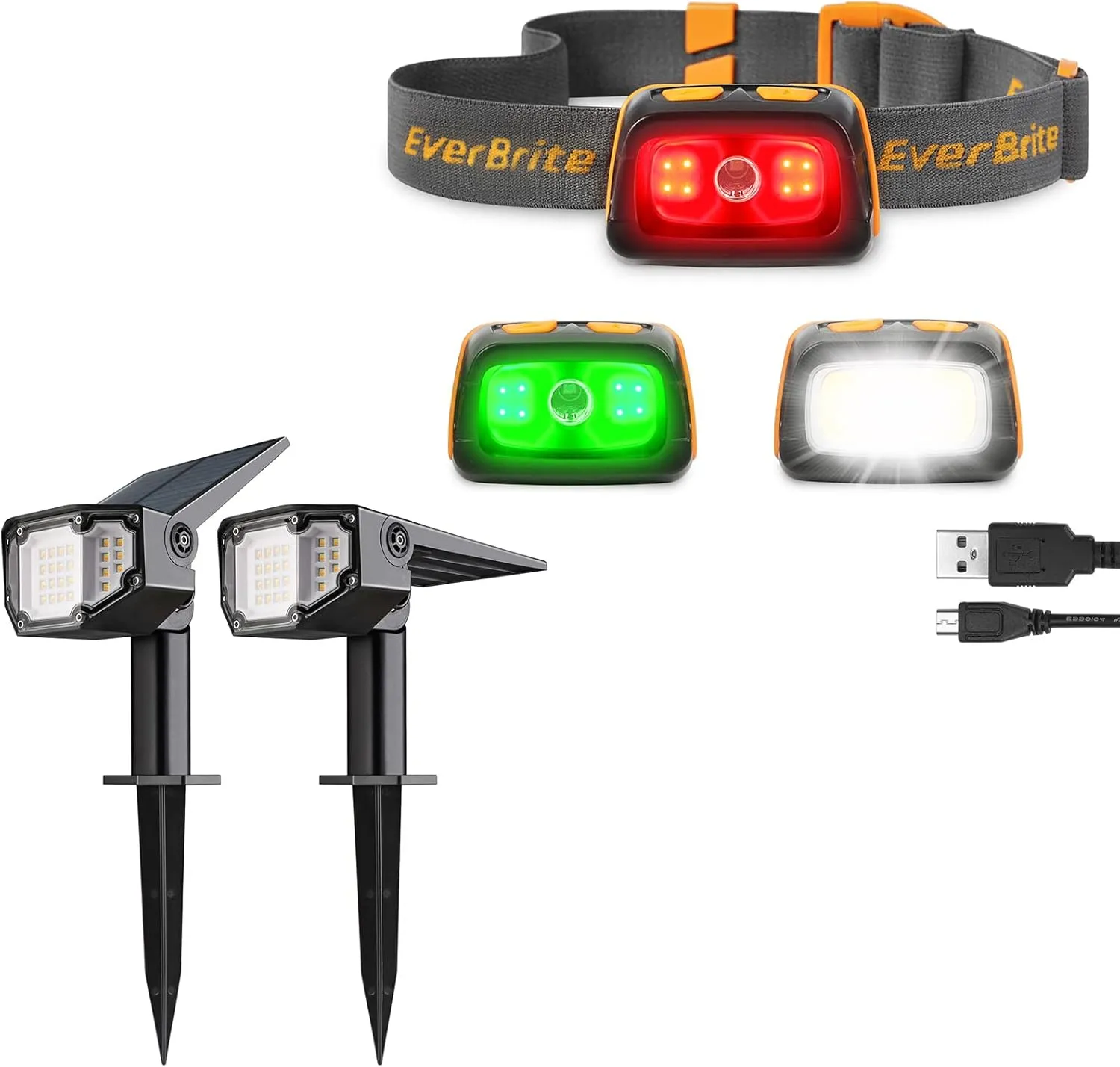 EverBrite Rechargeable Headlamp 2-Pack Solar Landscape Spotlights