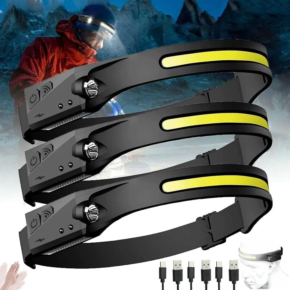 Everlyte Headlamp Rechargeable 3PCS, 230° Wide Beam Head Lamps LED with Motion Sensor for Adults, Mechanic Headlamp, Weatherproof, Lightweight Head Lights Flashlight for Hard Hat, Camping, Running