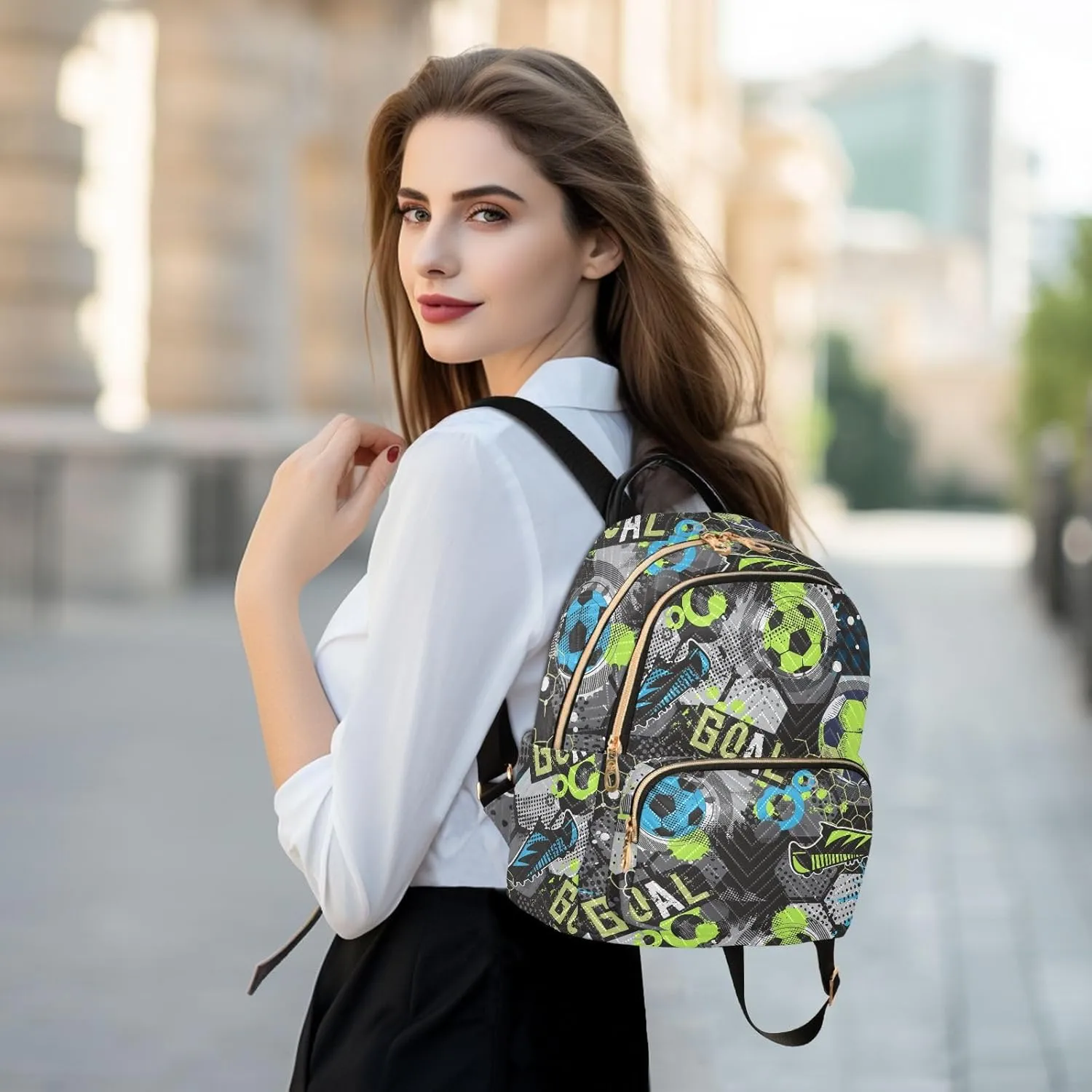 Exnundod Backpack Purse for Women Abstract Football Chaotic, Mini Fashion Backpack Soccer Goal Lightweight Casual Daypack Shoulder Bag Travel Backpack, Medium