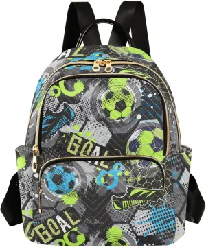 Exnundod Backpack Purse for Women Abstract Football Chaotic, Mini Fashion Backpack Soccer Goal Lightweight Casual Daypack Shoulder Bag Travel Backpack, Medium