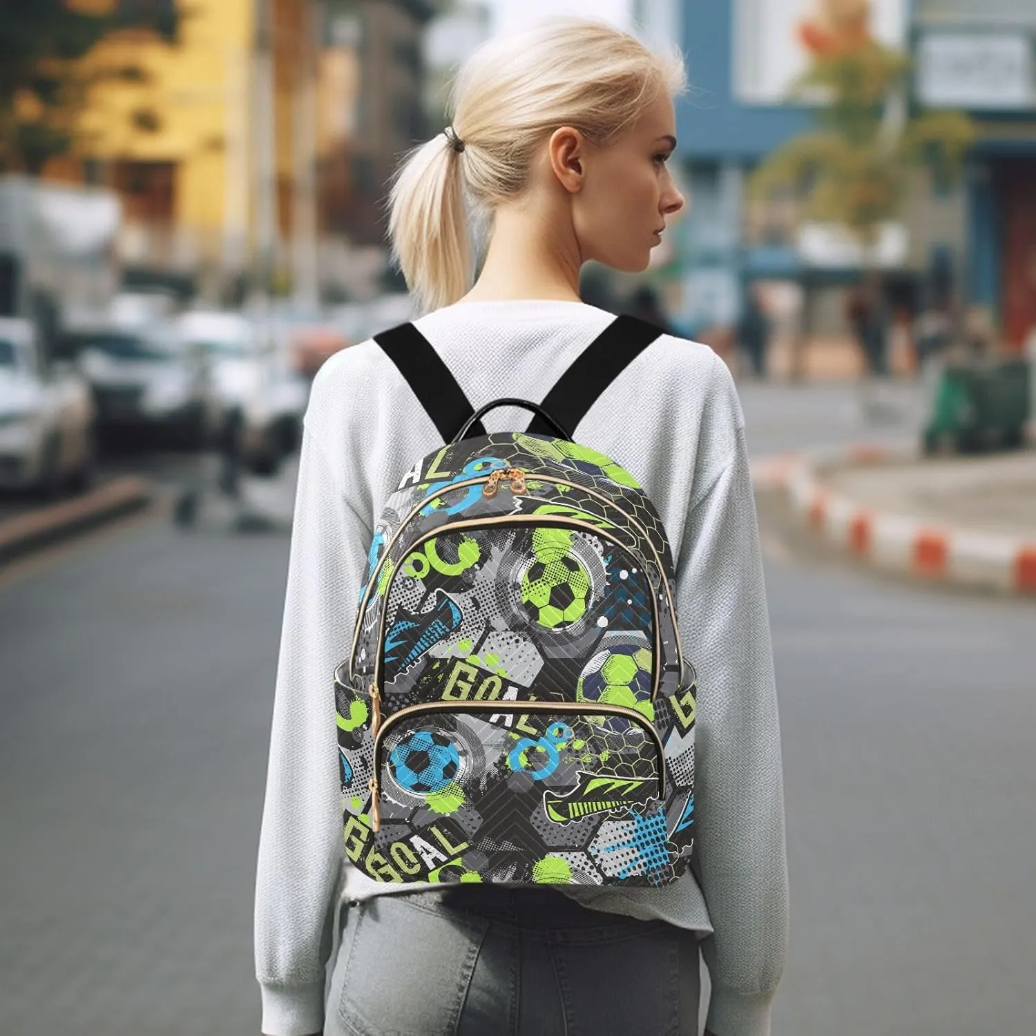 Exnundod Backpack Purse for Women Abstract Football Chaotic, Mini Fashion Backpack Soccer Goal Lightweight Casual Daypack Shoulder Bag Travel Backpack, Medium