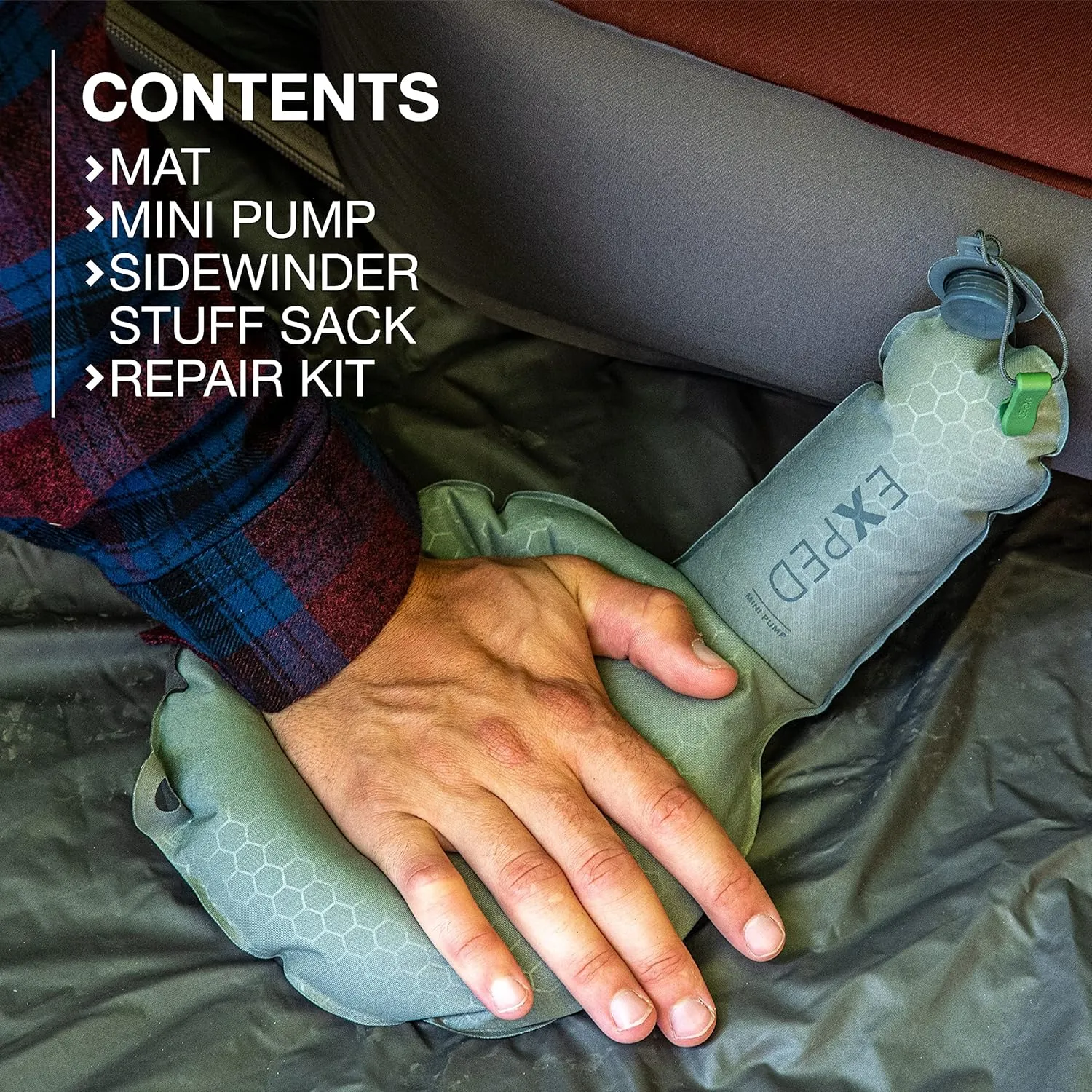 Exped MegaMat 15 - Self Inflating Foam Sleeping Pad, 6" Thickness Camping Bed, Compact and Lightweight, Mini Pump Included, Burgundy, Long Extra Wide - Past Season