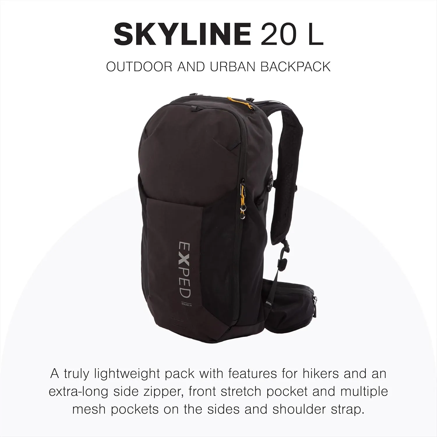 Exped Skyline 20 Liter Backpack - Lightweight Daypack Used for Hiking, Day Trips, and Travel, Hip Belt, Rain Cover, Storage and Bladder Compartment, Medium/Long, Black