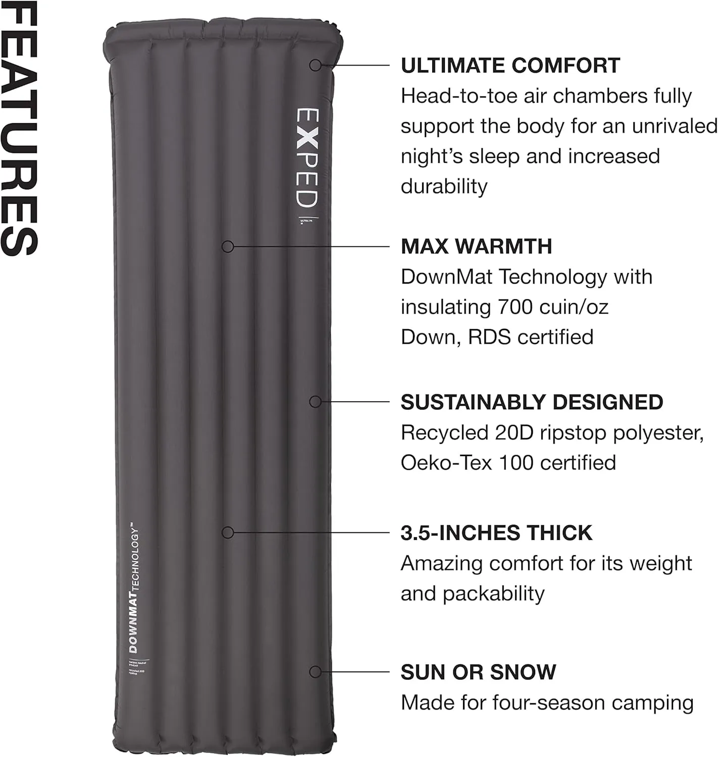 Exped Ultra Series: 1R, 3R, 5R, 7R Single & Duo - Lightweight Backpacking Mat - Packable and Comfortable - Sleeping Pad with Pumpbag for Self-Inflation