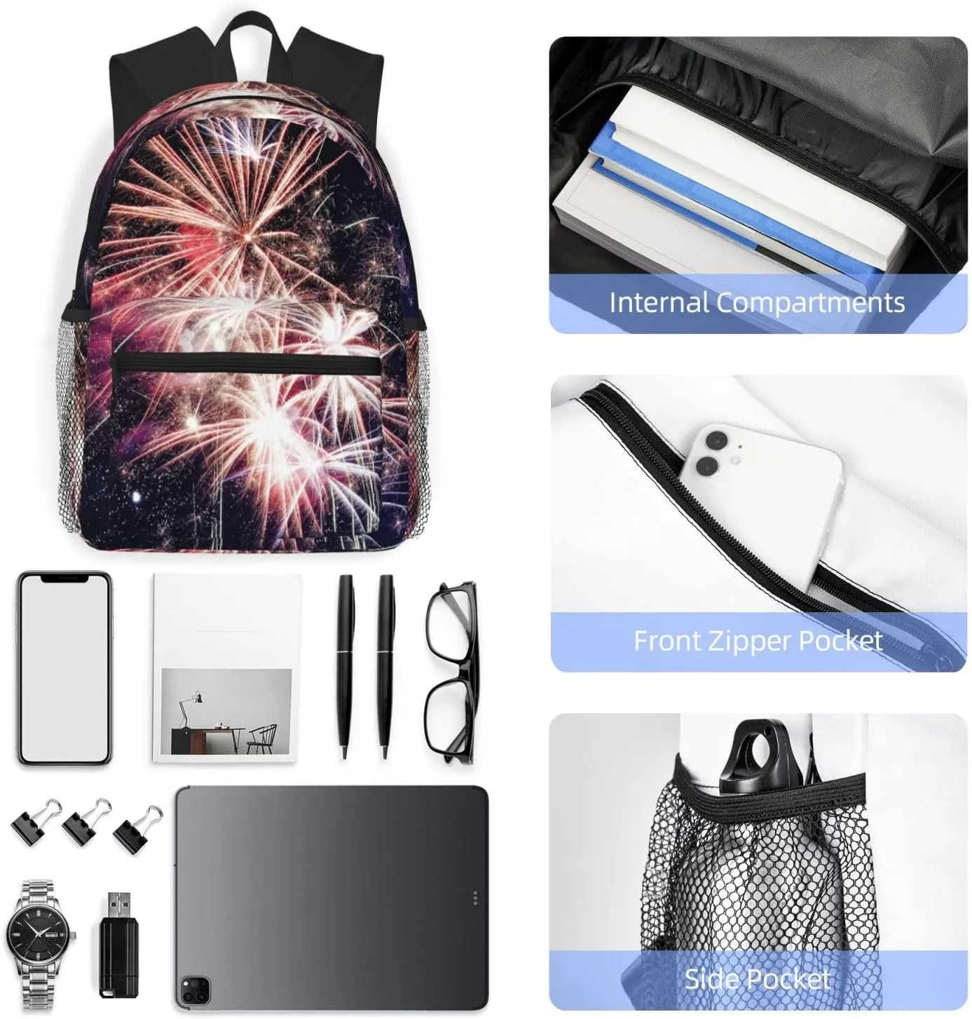 Explosion Firework Print Comfortable Backpack,Your Essential Casual Travel Bag For Outdoor Adventures