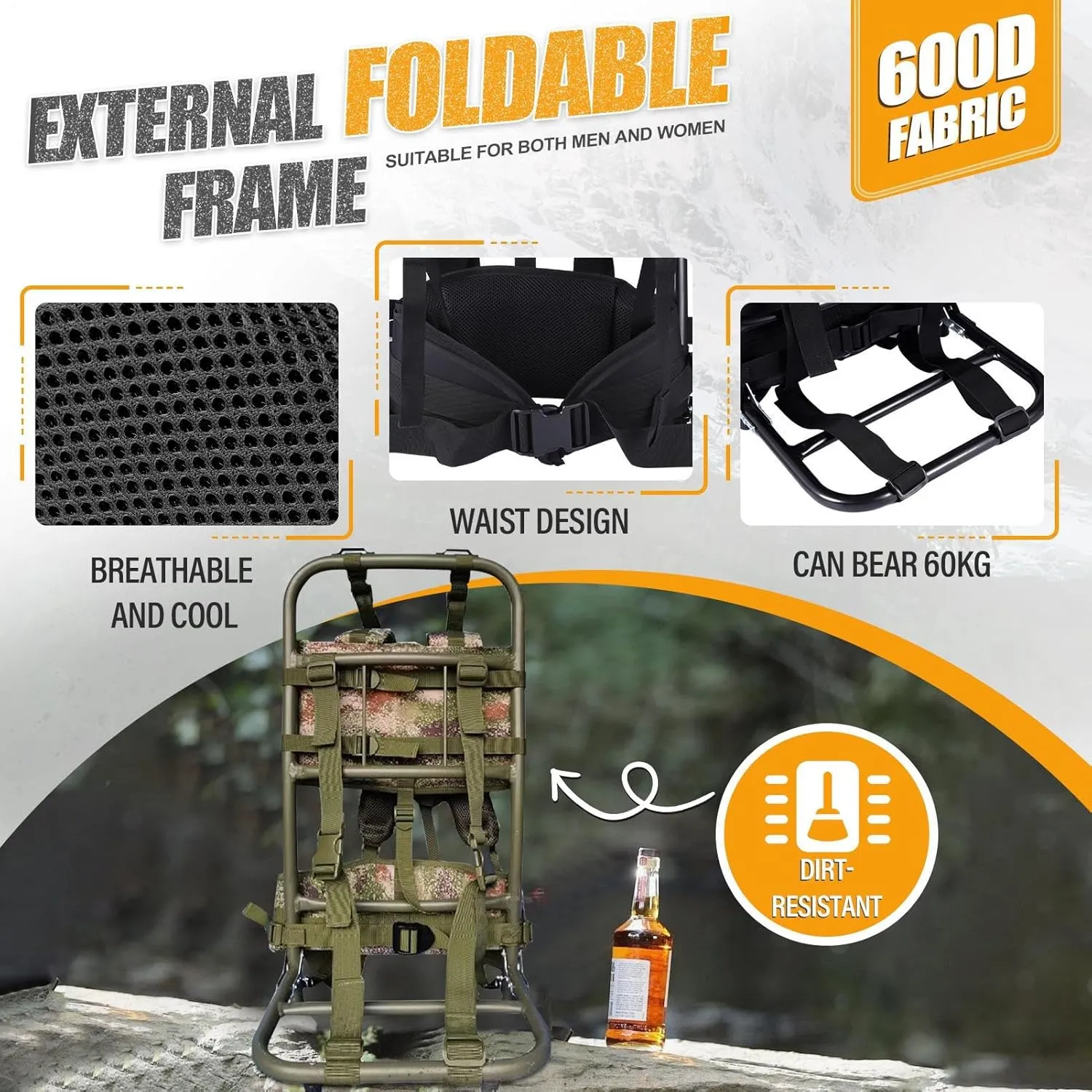 External Frame Hiking Backpacks,Pack Frames for Hunting,Aluminum Pack Frame,Frame Backpack Can Load 132Lbs,Portable Backpack Frame for Hiking,Travel,Mountaineering,Hunting,Camouflage Color