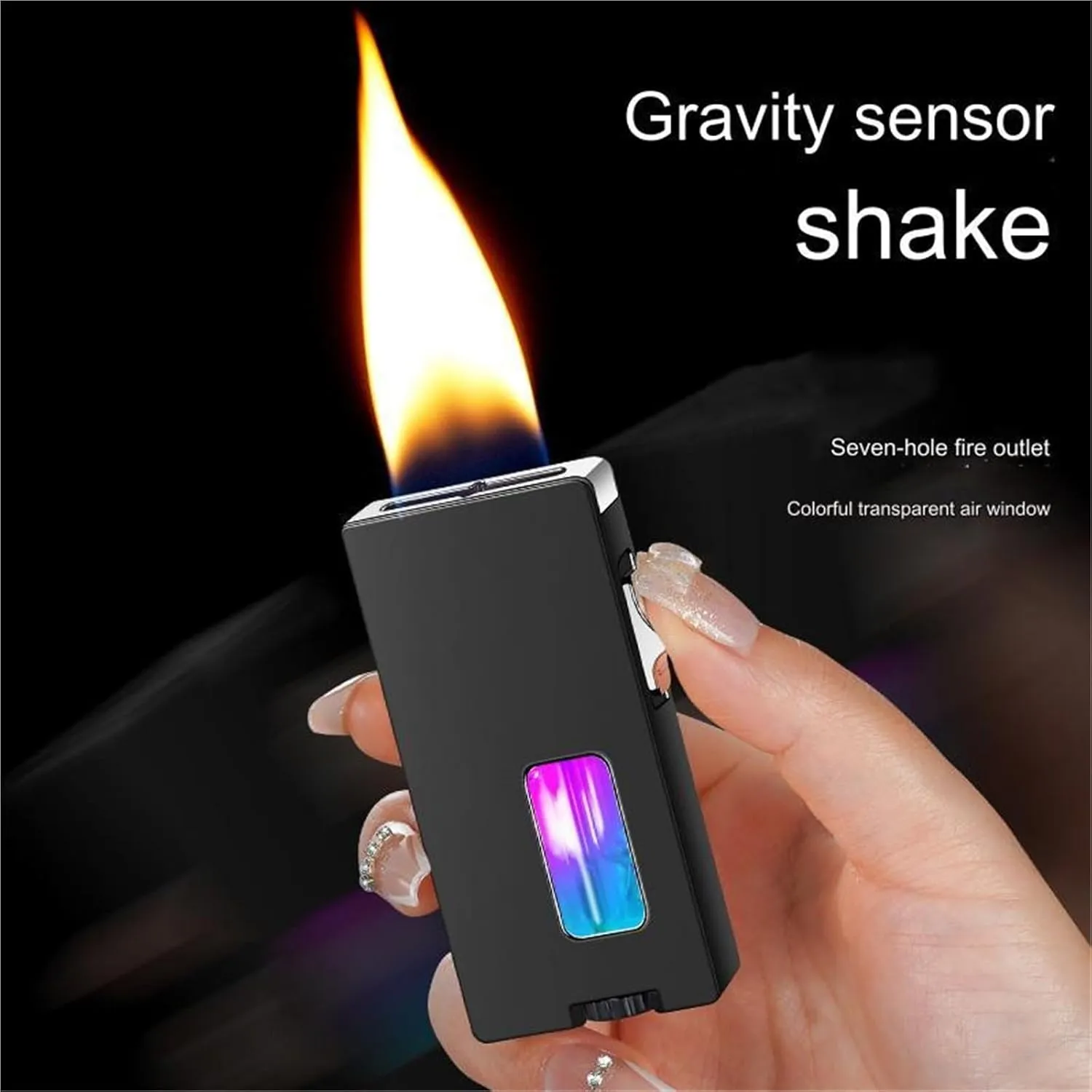 Extra Wide Soft Flame Lighter with Visible Window, Windproof Lighter, Induction Ignition, with Safety Lock, Adjustable and refillable Lighter, Suitable for Barbecue, Candle, Camping(B)