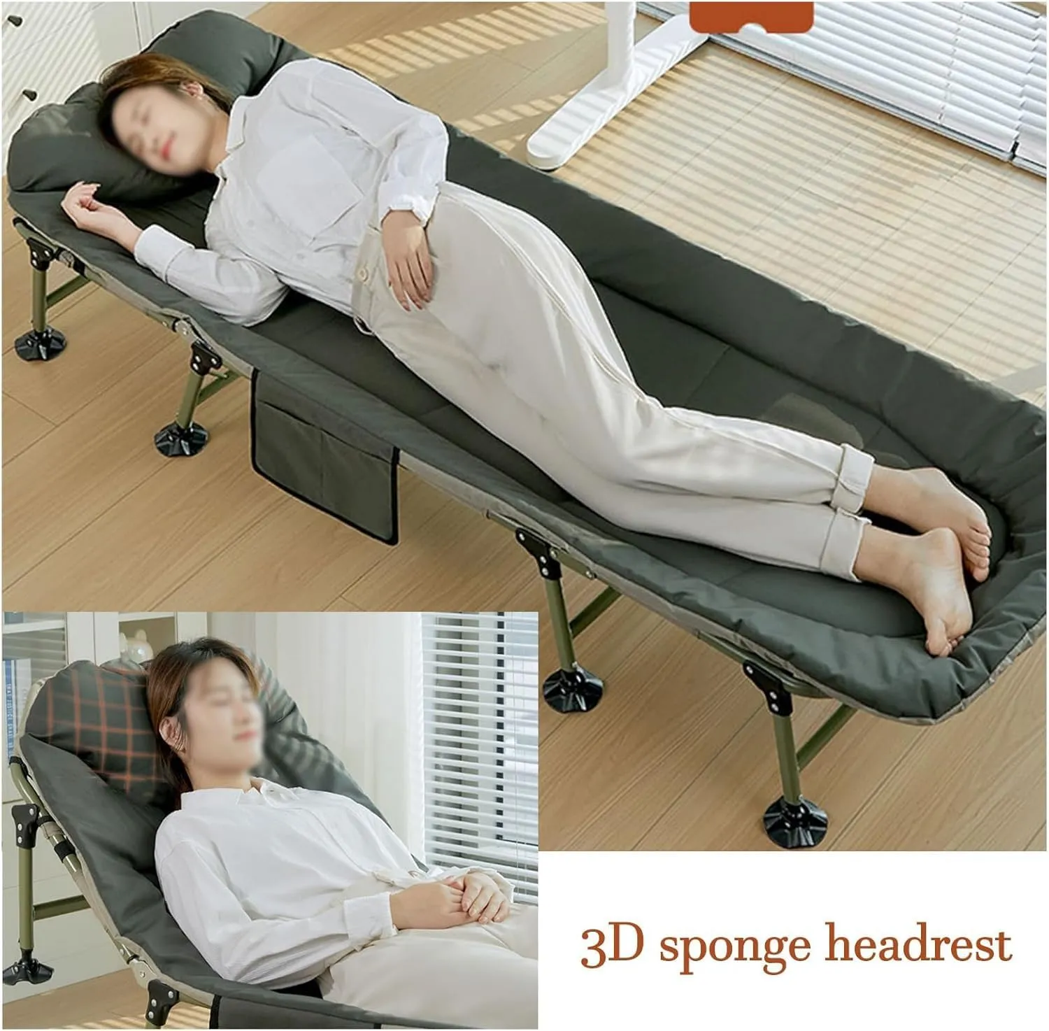 EYPKPL cots for Sleeping Folding Camping Cot 6 Adjustable Positions Cots for Camping with Cushion and Pillow Lounge Chair Load 440 Lbs Camping Bed Stretching Freely