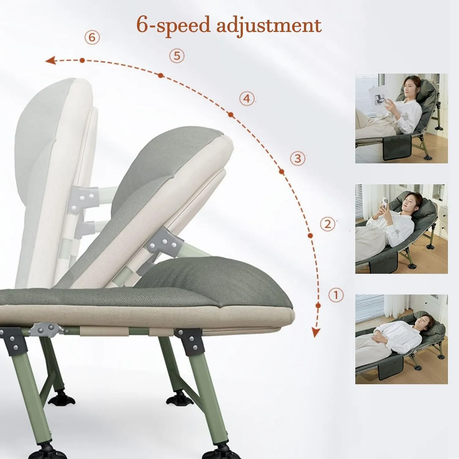 EYPKPL cots for Sleeping Folding Camping Cot 6 Adjustable Positions Cots for Camping with Cushion and Pillow Lounge Chair Load 440 Lbs Camping Bed Stretching Freely