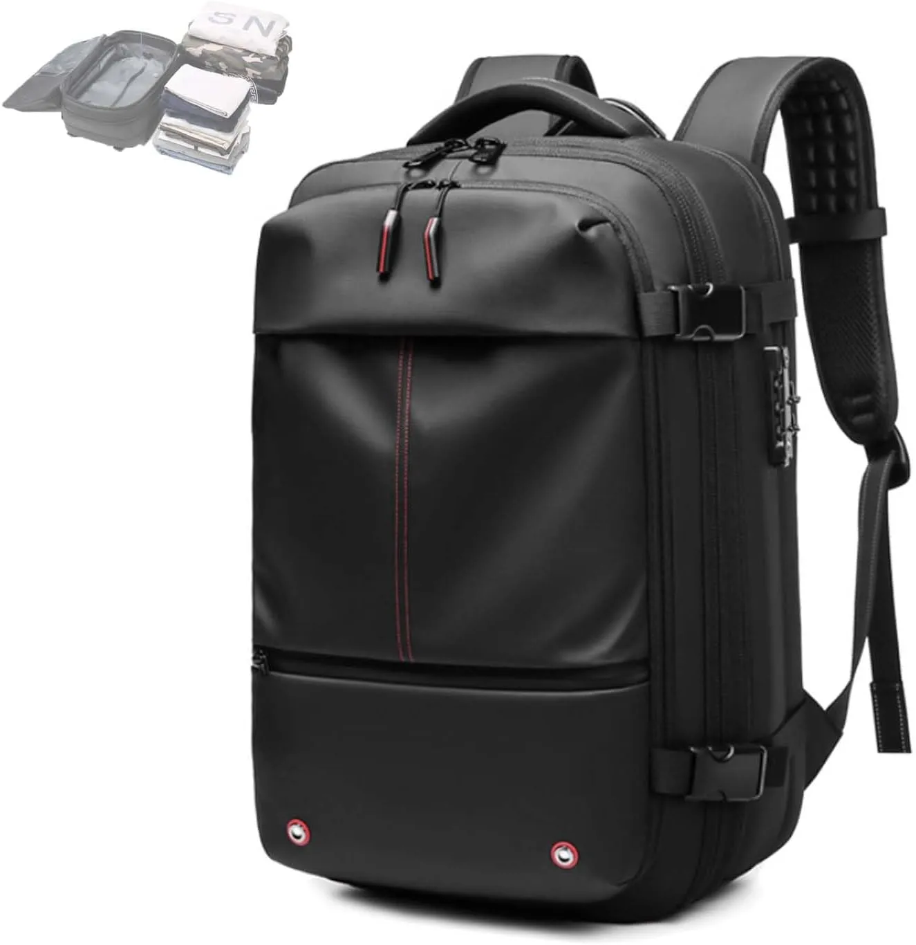 Ezyvac Backpack, Vacuum Seal Travel, Easyvacpac Backpack, 60L Expandable Vaccage Bag Water Resistant (Black, 19.3 * 12.6 * 6 in)