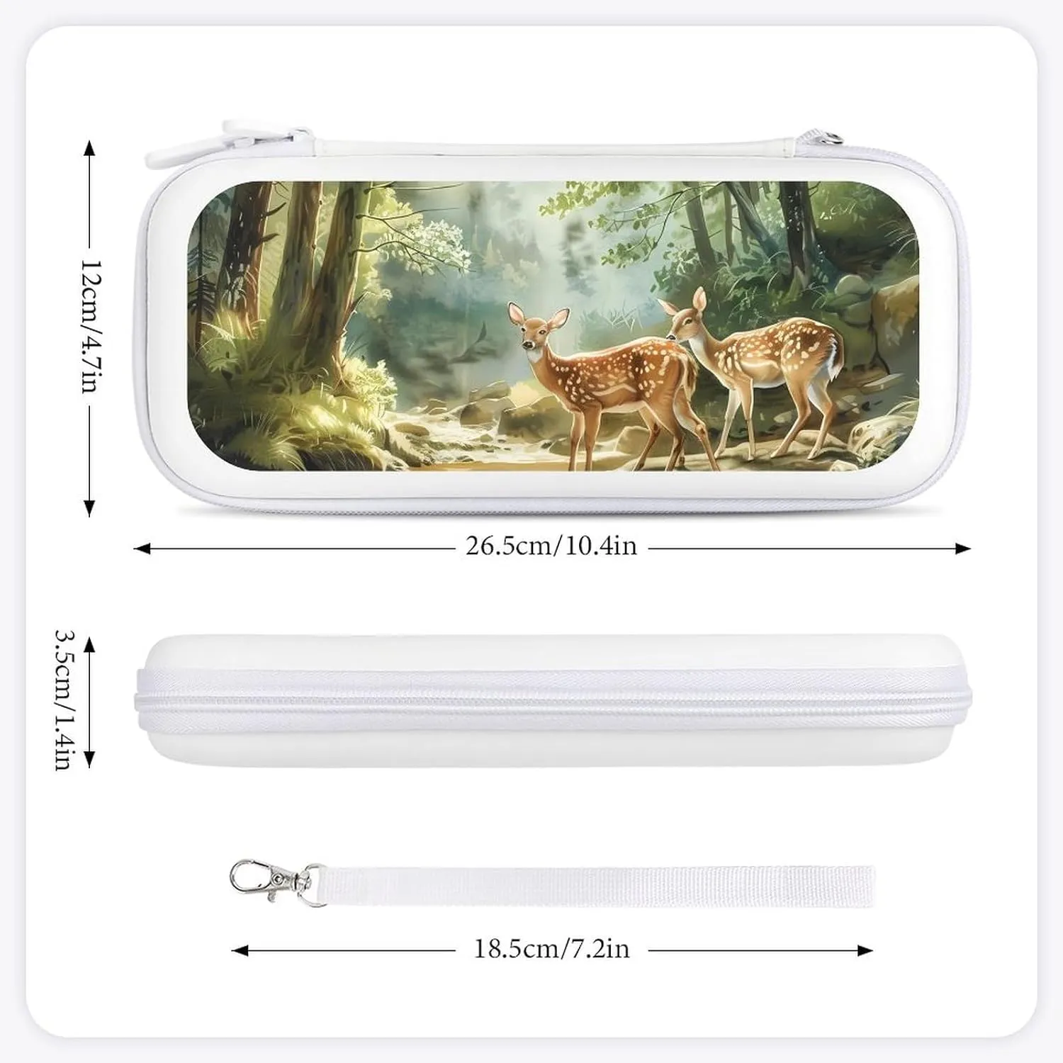 Fairytales Deer Fawn Forests Animal Hard Shell Travel Case with Rope 15 Game Card Pockets Compatible with Switch Protective