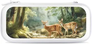 Fairytales Deer Fawn Forests Animal Hard Shell Travel Case with Rope 15 Game Card Pockets Compatible with Switch Protective