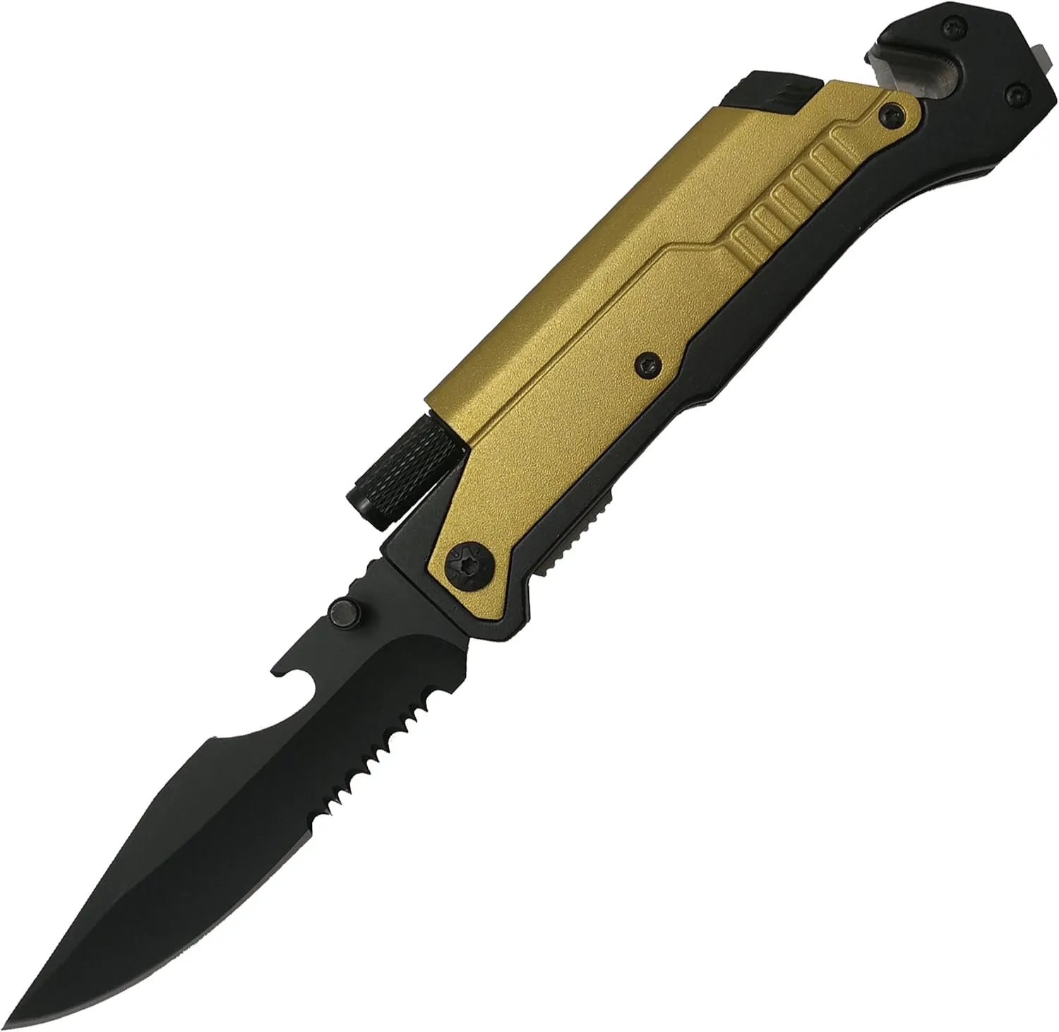 Falcon Spring Assisted Rescue Pocket Knife with Fire Starter and LED Flash Light