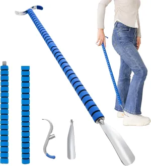 Fanwer Metal Long Shoe Horn with Dressing Stick - Shoe Horn Long Handle for Seniors, Disabled, Elderly | Adjustable Dressing Aid for Post-Surgery, Limited Mobility | Sock Remover & Shoe Helper Tool