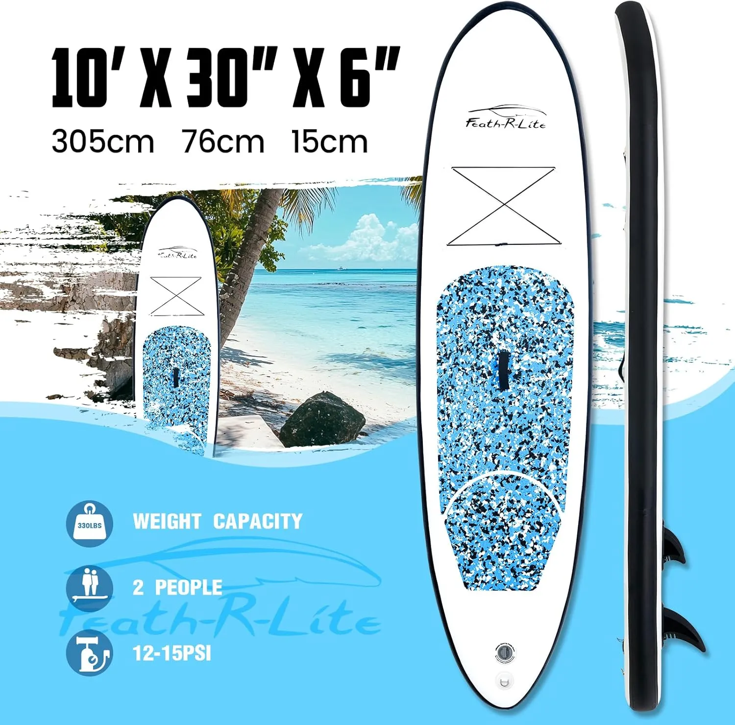 FEATH-R-LITE Inflatable Ultra-Light 10'×30''/10'6''×33'' Stand Up Paddle Board for All Skill Levels with Premium SUP Paddleboard Accessories,Non-Slip Comfort Deck for Youth & Adults