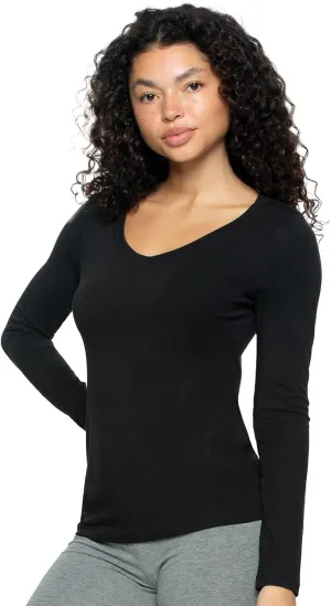 Felina - V-Neck Long Sleeve Tee - Comfortable Knit Tops for Women, Casual Long Sleeve Shirts, Lightweight Layering Essential