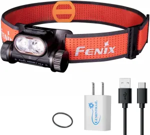 FENIX HM65R-T V2.0 Running Rechargeable Headlamp, 1600 Lumen White Light and Warm White Dual Beams, Lightweight Long Runtime for Trail Running, USB Rechargeable, with Wall Plug (Black)
