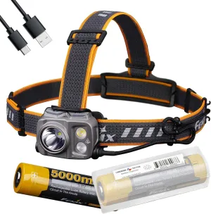 Fenix HP25R v2.0 USB-C Rechargeable Headlamp Bundle with Backup Battery, 1600 Lumen Spotlight, 400 lumens Floodlight and Red Light with LumenTac Organizer