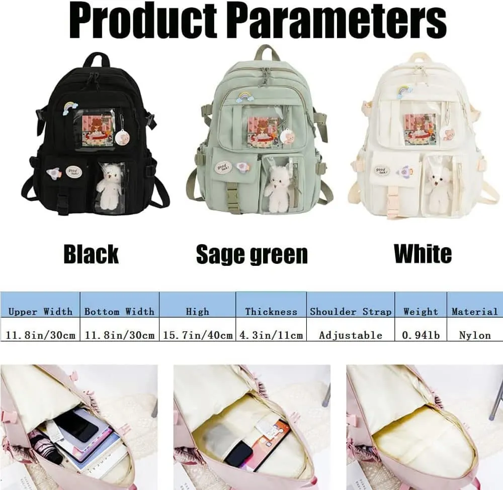FETNHU Preppy Backpack, Kawaii Backpack with Kawaii Pin And Accessories for Girls School Cute Aesthetic Backpack (Red)