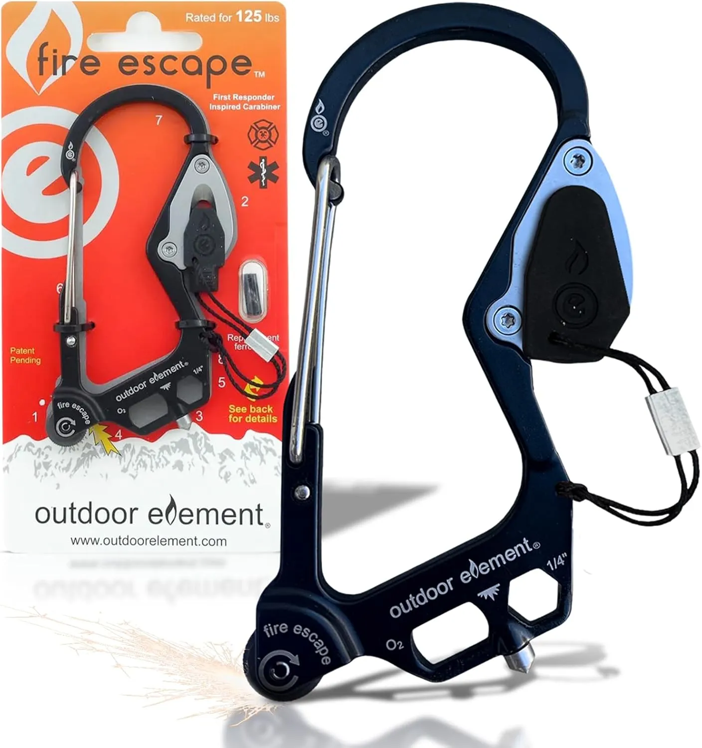 Fire Escape, Emergency Escape Tool, Seatbelt Cutter, Window Breaker, Multi Tool, Fire Starter, Carabiner, and Much More
