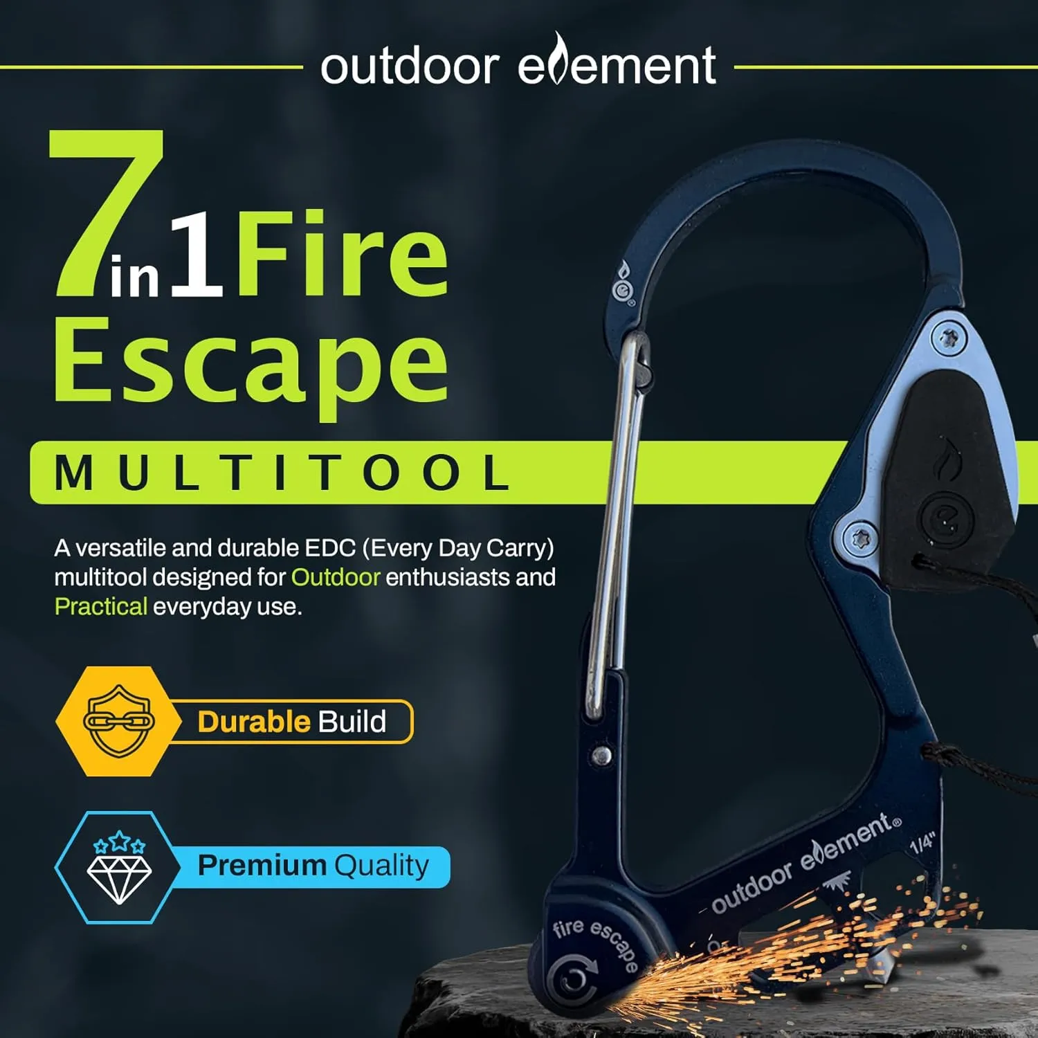 Fire Escape, Emergency Escape Tool, Seatbelt Cutter, Window Breaker, Multi Tool, Fire Starter, Carabiner, and Much More
