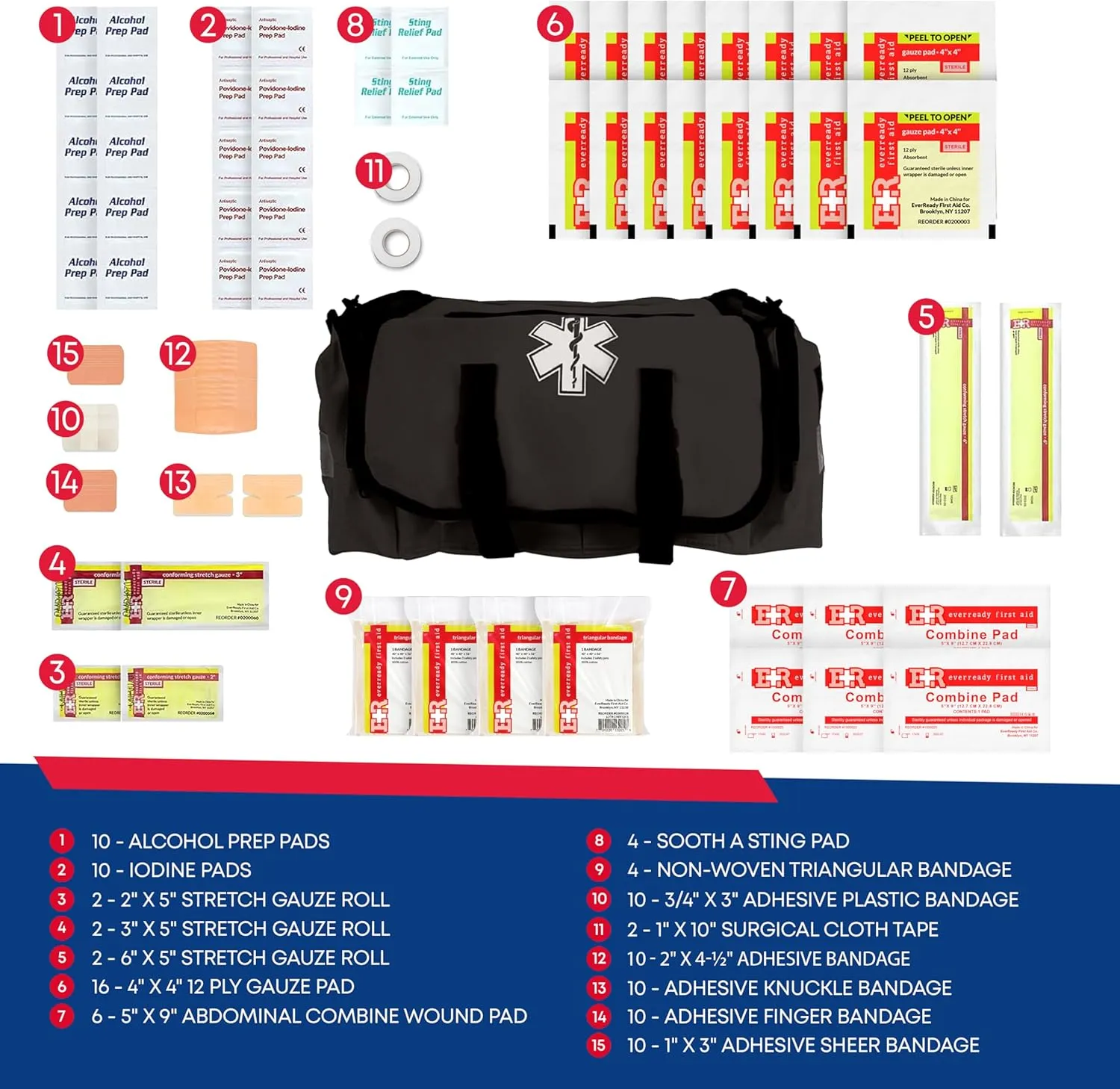 First Responder Trauma First Aid Kit Bag – Fully Stocked Emergency Medical Kit for Workplace, Vehicle & Home – OSHA & ANSI Compliant – Portable – Tactical Black