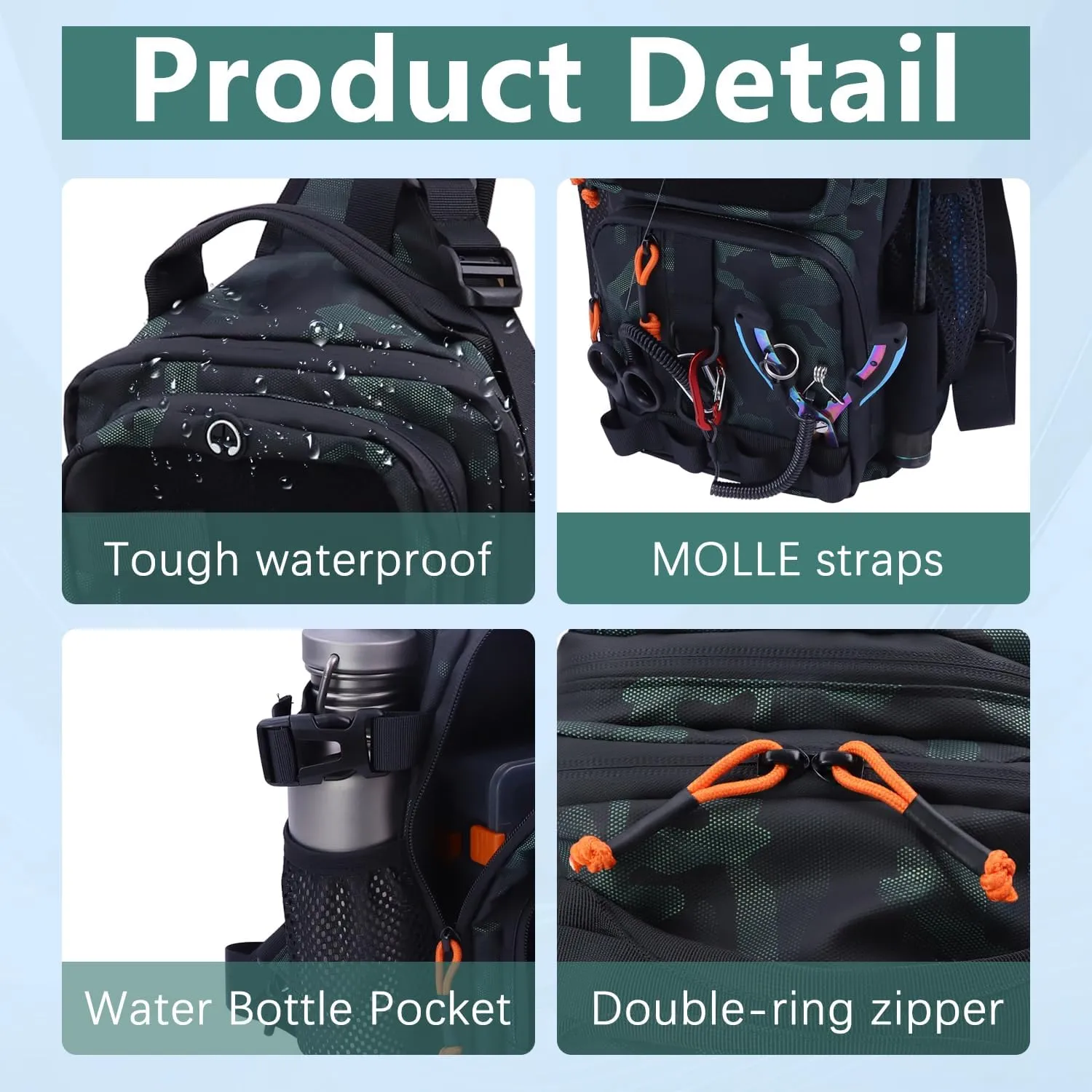 Fishing Backpack Tackle Storage Bag with Rod Holder,Lightweight Outdoor Water-Resistant Fishing Shoulder Storage Bag for Fishing, Hunting,Camping and Hiking (Green)