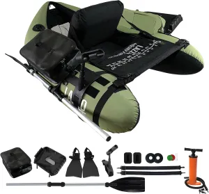 Fishing Float Tube, Inflatable Float Tube, Belly Boat with Adjustable Straps, Storage Pockets, Fish Ruler, Pump, Oar, Rod Holder and Mount, Fins, 350LBS Load Bearing Capacity