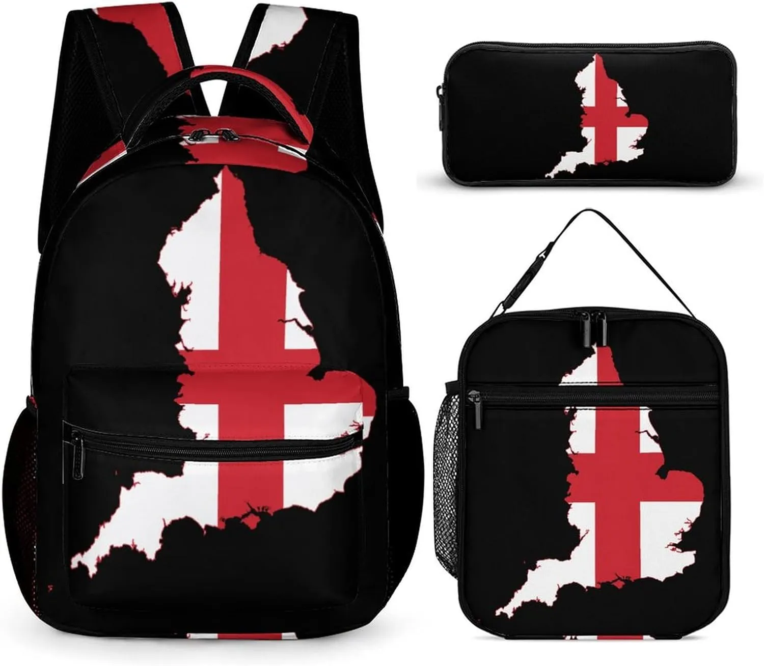 Flag Map of England Cute Backpack Set with Lunch Bag and Pencil Case Lightweight Bags Sets