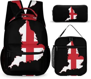 Flag Map of England Cute Backpack Set with Lunch Bag and Pencil Case Lightweight Bags Sets