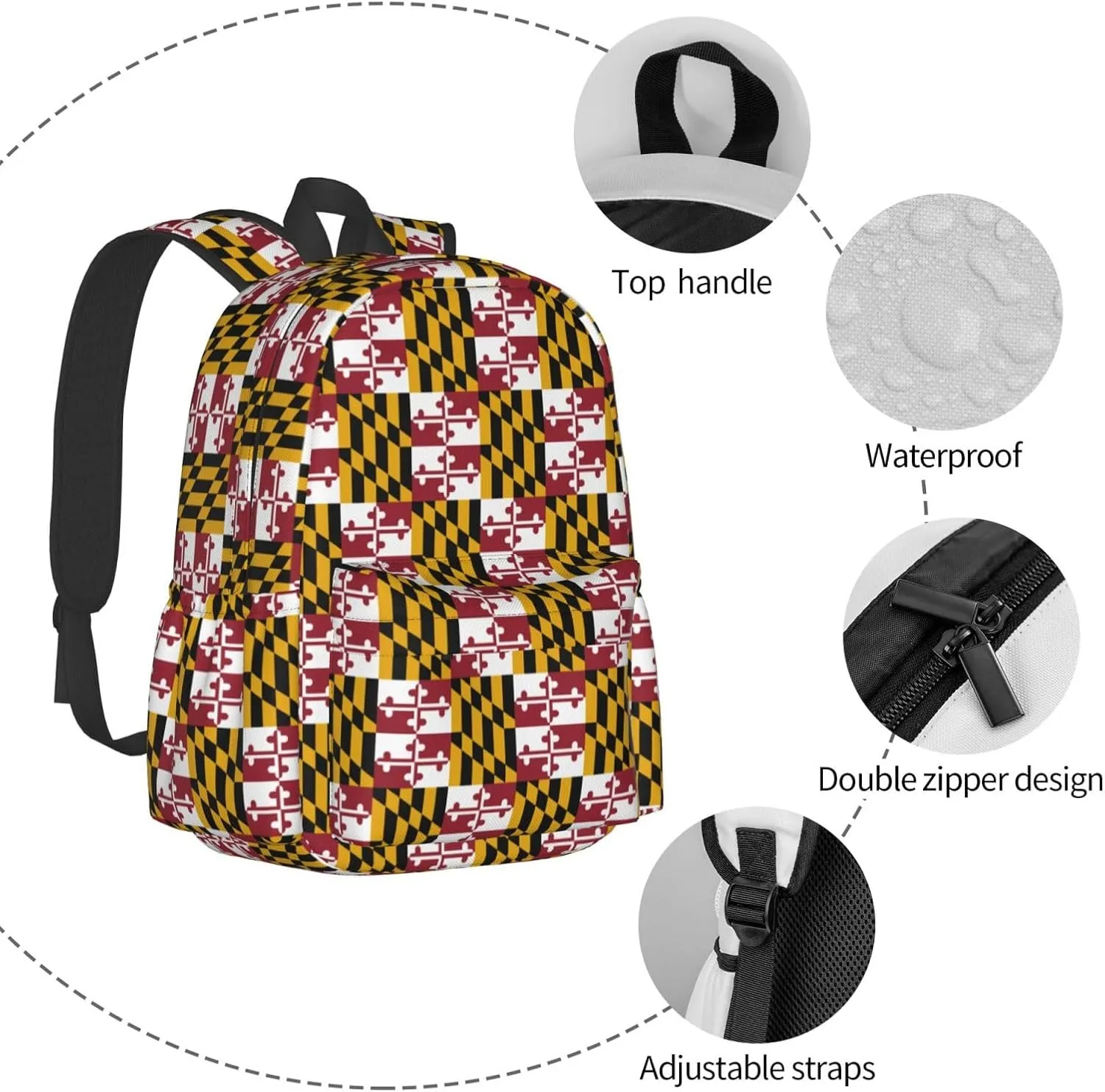 flag of maryland Backpack Large Capacity Backpack Lightweight Double Shoulder Bag For Women Men Travel