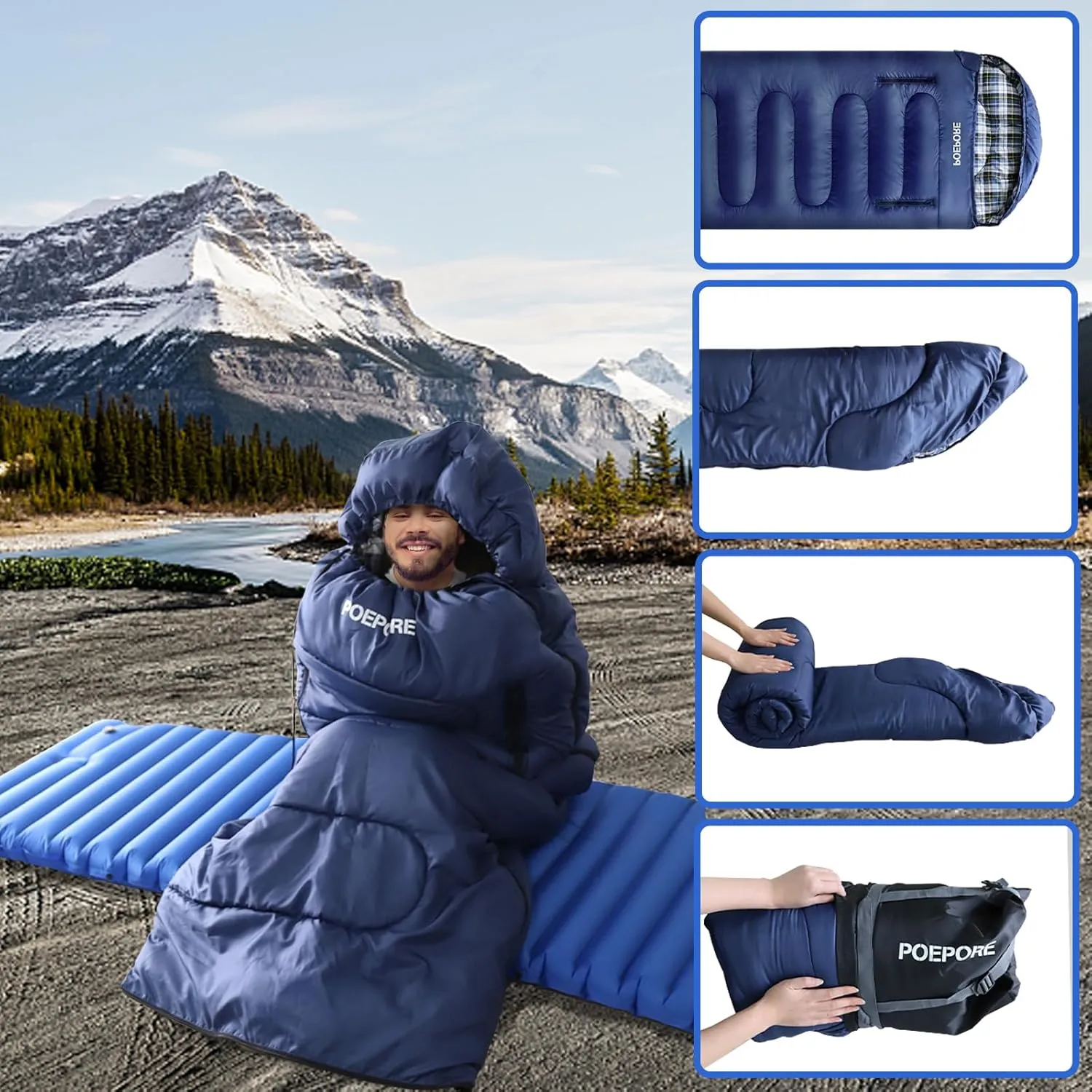 Flannel Sleeping Bag Cotton 0 Degree Cold Weather for Adults XXL Wearable Sleeping Bag 4 Seasons Waterproof with Compression Sack