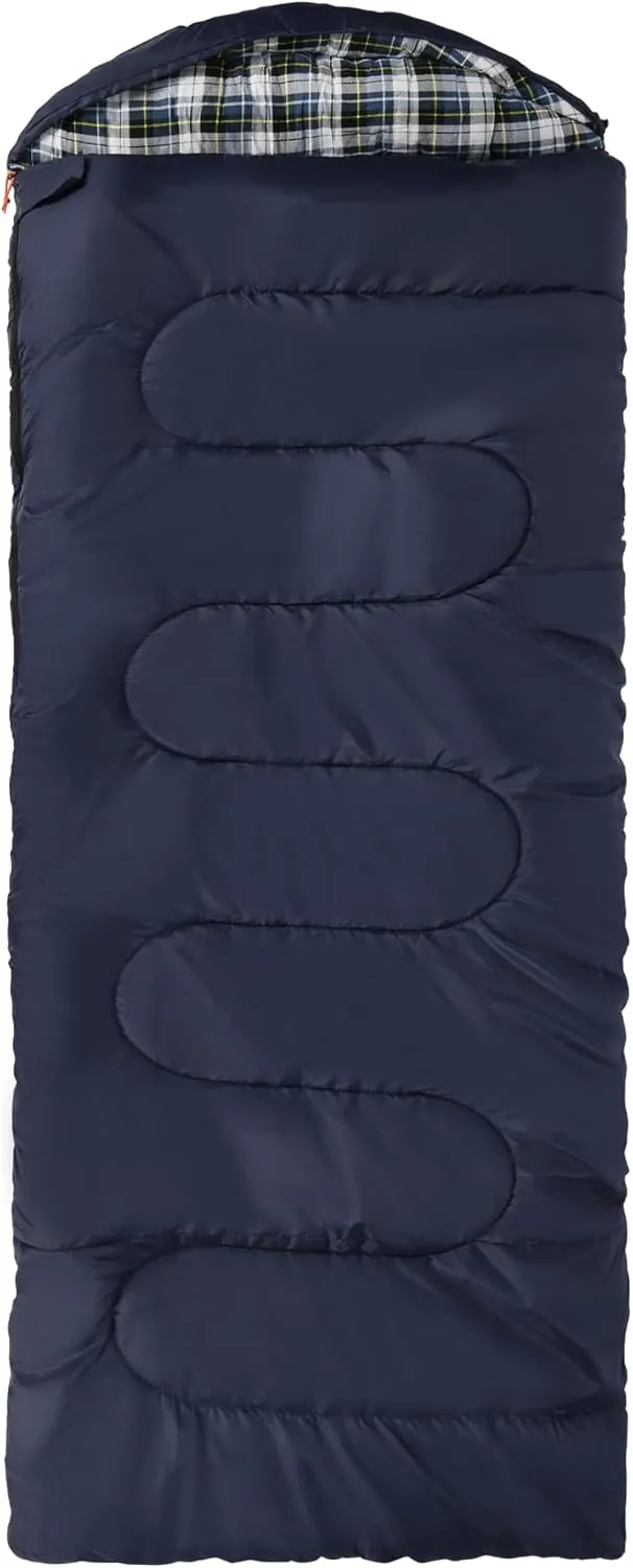 Flannel Sleeping Bag for Adults, Waterproof Cold Weather & Warm Camping Sleeping Bag with Compression Sack, 3 Season Trip Warm Envelope Sleeping Bag for Camping, Hiking, Backpacking, Outdoors