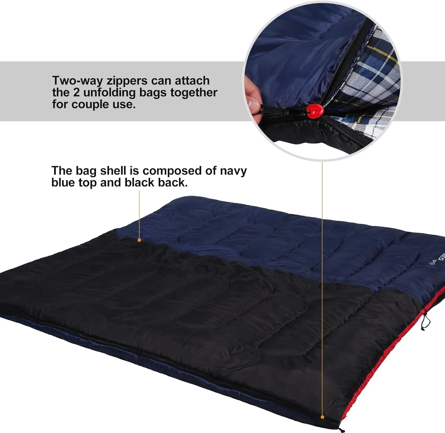 Flannel Sleeping Bag for Adults, Waterproof Cold Weather & Warm Camping Sleeping Bag with Compression Sack, 3 Season Trip Warm Envelope Sleeping Bag for Camping, Hiking, Backpacking, Outdoors