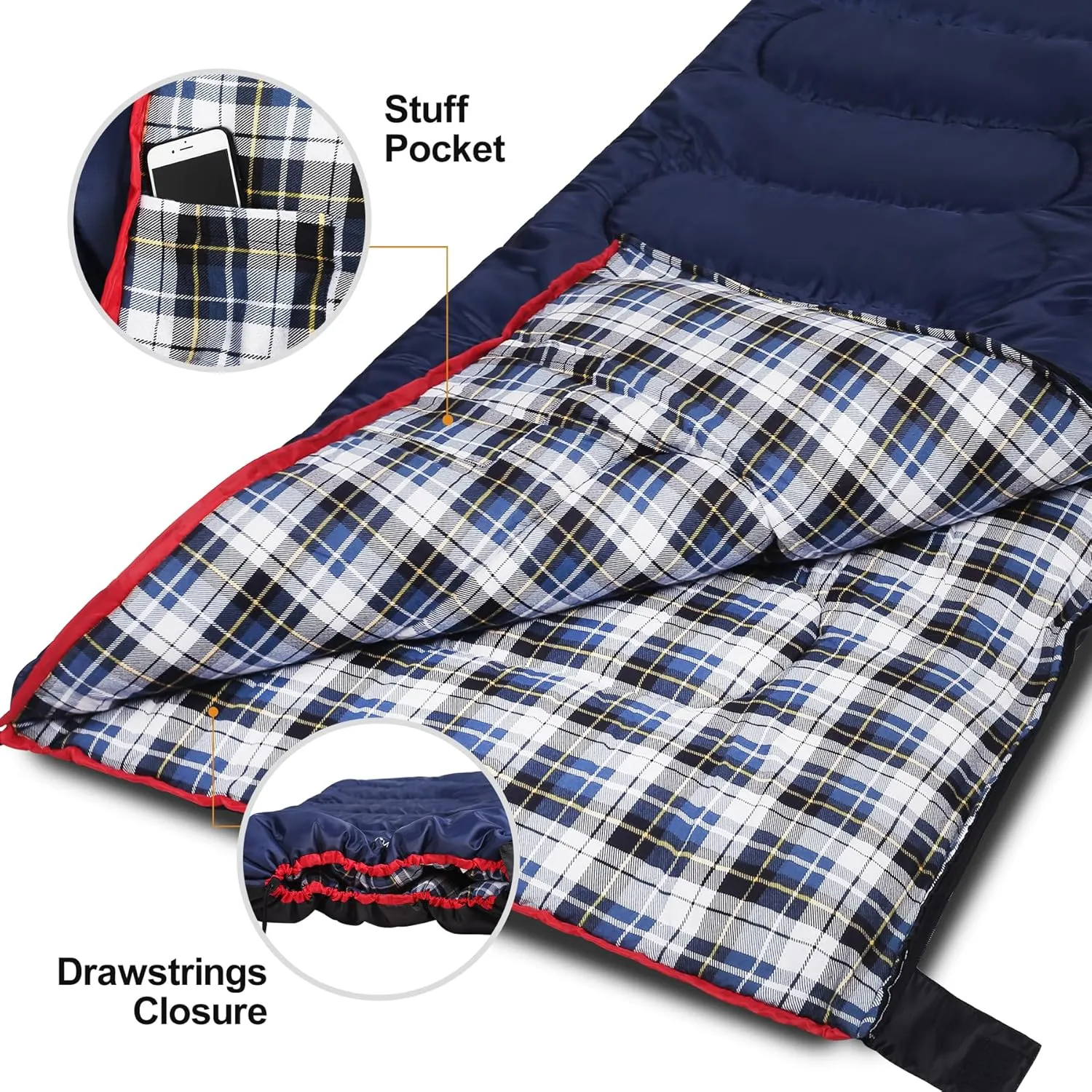 Flannel Sleeping Bag for Adults, Waterproof Cold Weather & Warm Camping Sleeping Bag with Compression Sack, 3 Season Trip Warm Envelope Sleeping Bag for Camping, Hiking, Backpacking, Outdoors