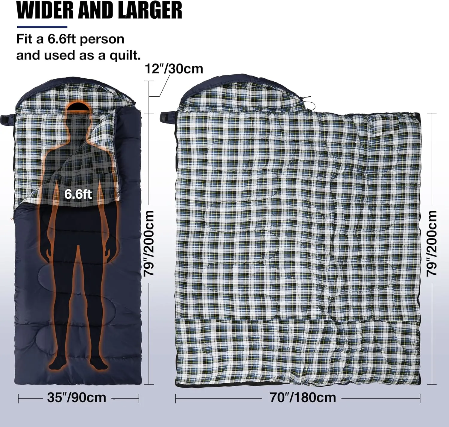 Flannel Sleeping Bag for Adults, Waterproof Cold Weather & Warm Camping Sleeping Bag with Compression Sack, 3 Season Trip Warm Envelope Sleeping Bag for Camping, Hiking, Backpacking, Outdoors