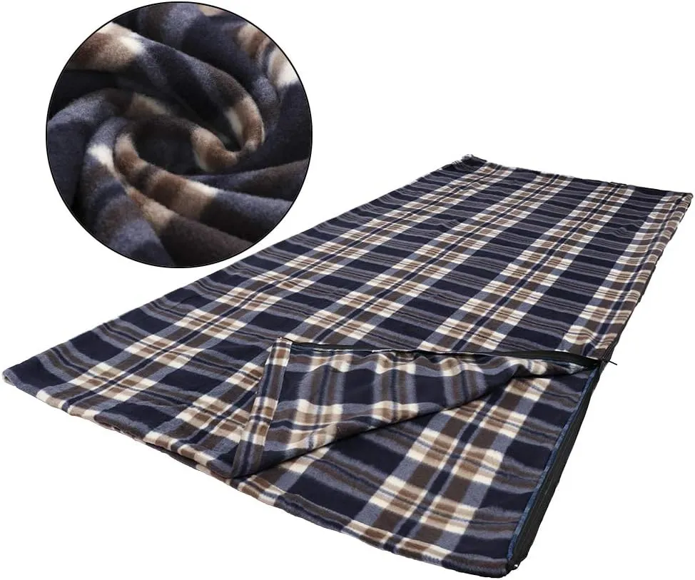 Fleece Sleeping Bag, Microfiber Lightweight Travel Sheet Liner, Comfortable Warm Sleeping Bag for Cold Weather, Camping Blanket with Carry Storage Bag for Outdoor Backpacking(Black)