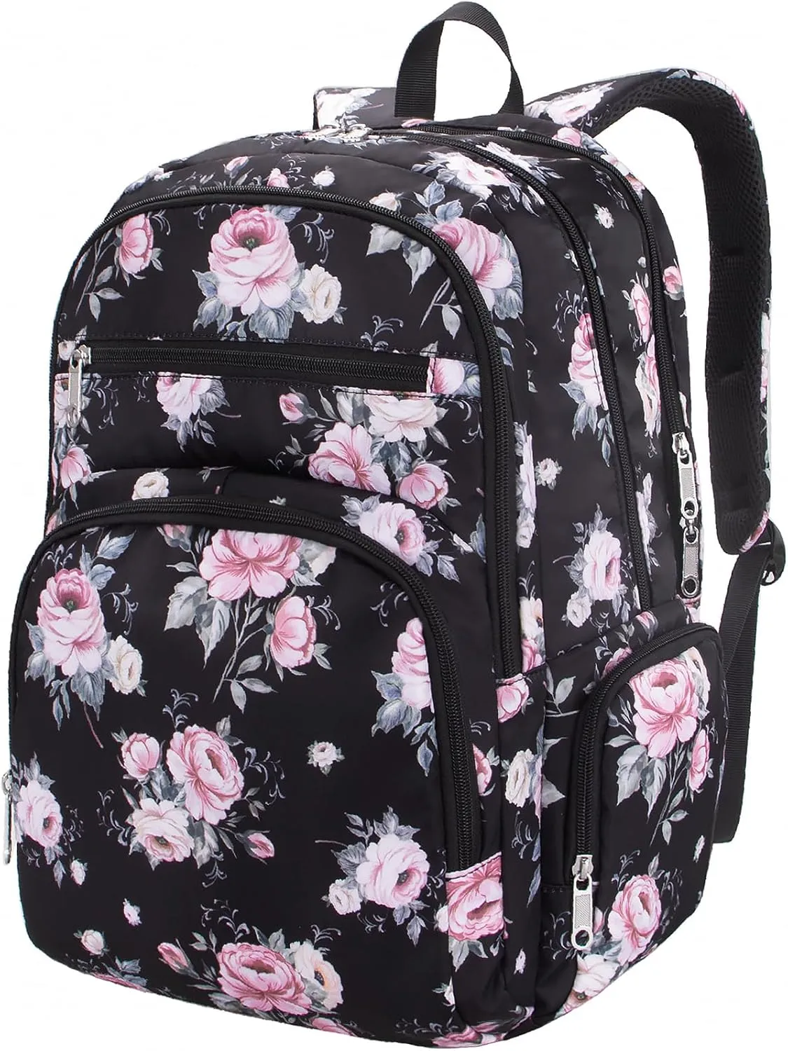 Floral Backpack for Women Extra Large 17 inch Womens Laptop Bag Teacher Nurse Work Commuter Bag with Rose Print College Campus Essentials Water Resistant Casual Daypack Back Pack Mochilas De Mujer