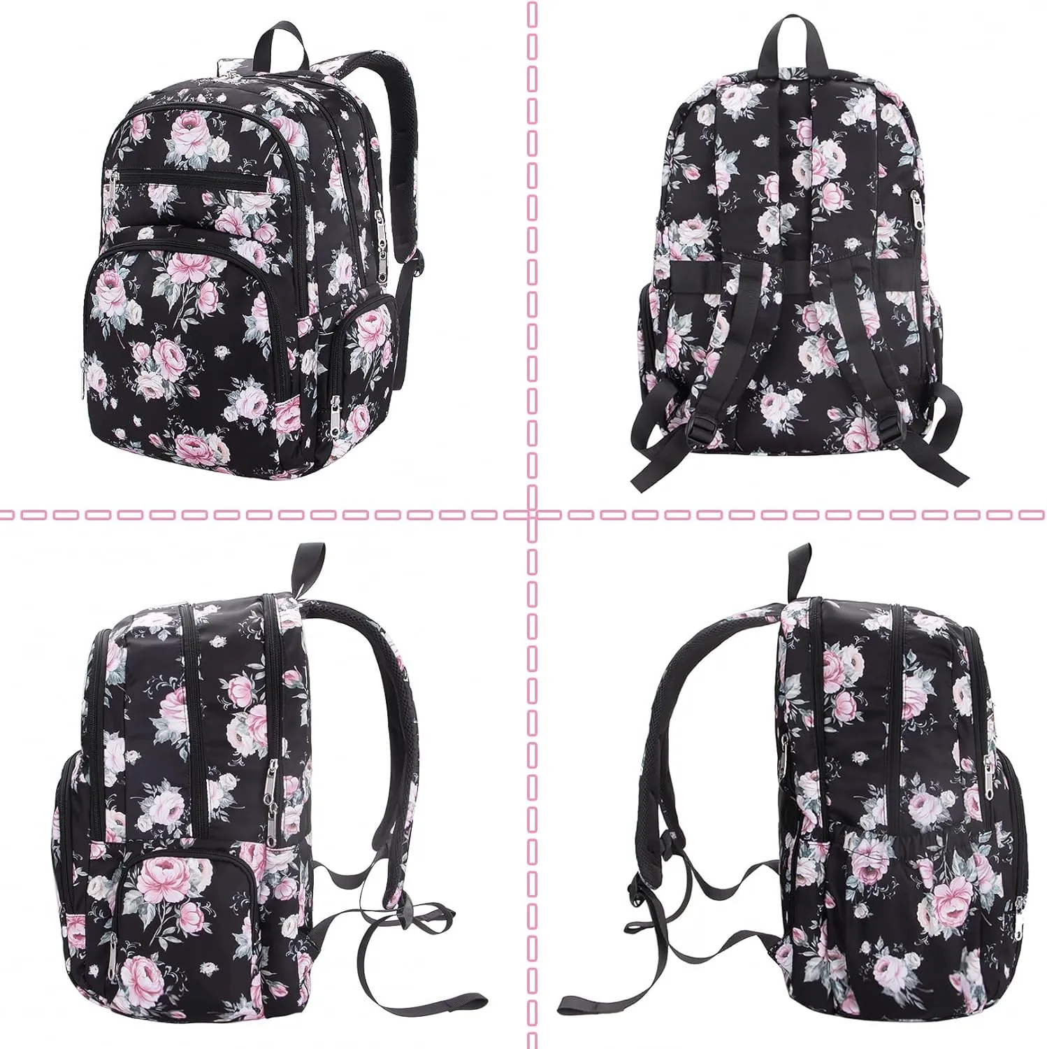 Floral Backpack for Women Extra Large 17 inch Womens Laptop Bag Teacher Nurse Work Commuter Bag with Rose Print College Campus Essentials Water Resistant Casual Daypack Back Pack Mochilas De Mujer
