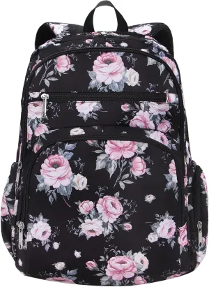Floral Backpack for Women Extra Large 17 inch Womens Laptop Bag Teacher Nurse Work Commuter Bag with Rose Print College Campus Essentials Water Resistant Casual Daypack Back Pack Mochilas De Mujer