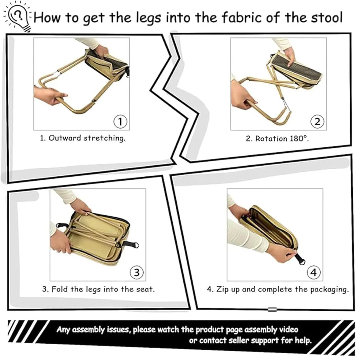 Foldable Backpack Stool, Mini Camping Collapsible Stool, Portable Ultra Lightweight Camping Stool with Adjustable Shoulder Strap, for Camping, Fishing, Hiking, Outdoor Barbecue (Black,S)