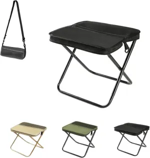 Foldable Backpack Stool, Mini Camping Collapsible Stool, Portable Ultra Lightweight Camping Stool with Adjustable Shoulder Strap, for Camping, Fishing, Hiking, Outdoor Barbecue (Black,S)