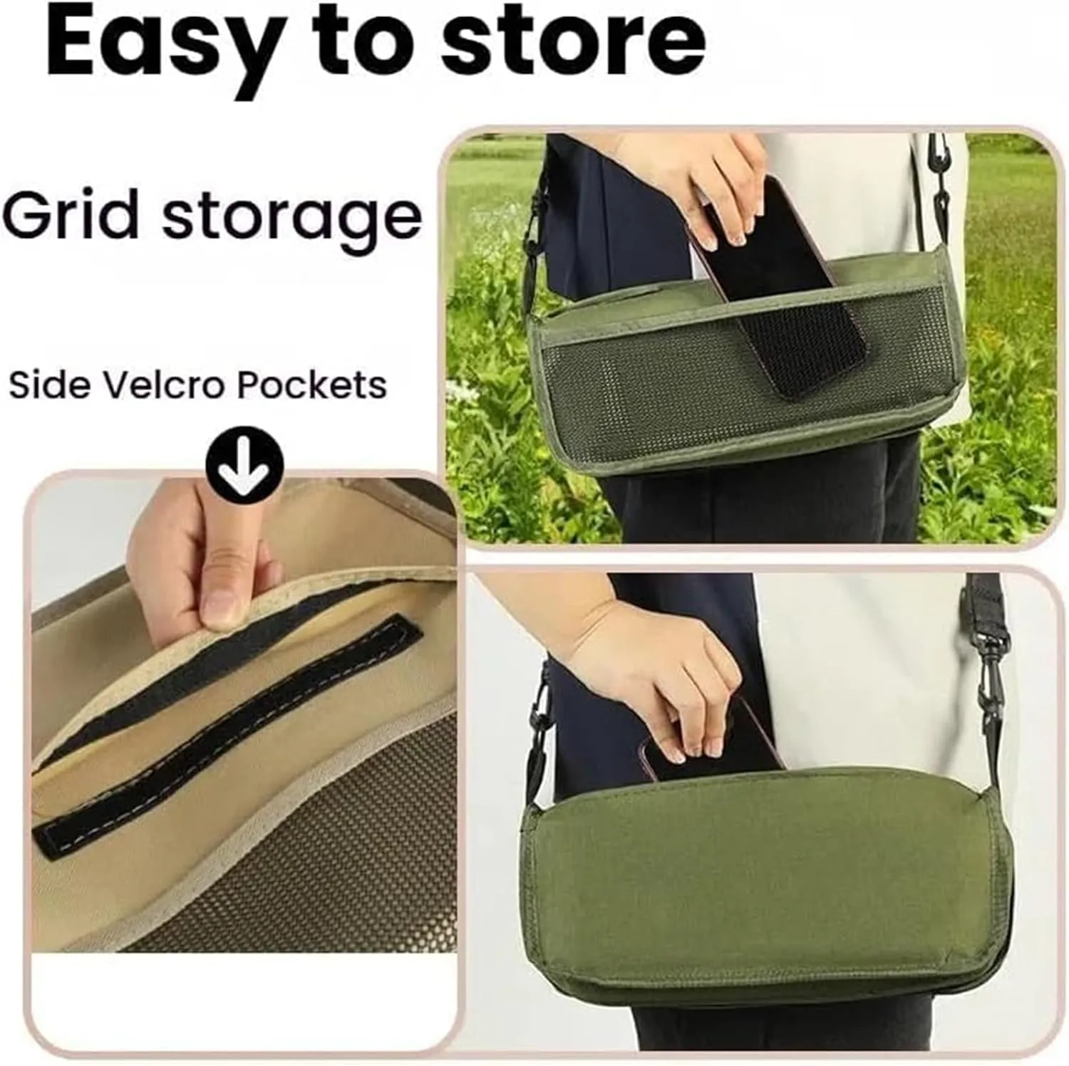 Foldable Backpack Stool, Mini Camping Collapsible Stool, Portable Ultra Lightweight Camping Stool with Adjustable Shoulder Strap, for Camping, Fishing, Hiking, Outdoor Barbecue (Black,S)