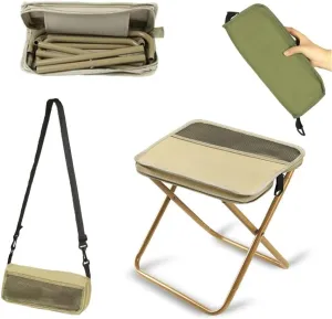 Foldable Backpack Stool, Mini Outdoor Camping Collapsible Stool, Portable Small Fishing Chair with Adjustable Strap, Lightweight Folding Slacker Chairs for Fishing, Golf, Picnics, Concert(Khaki,Small)