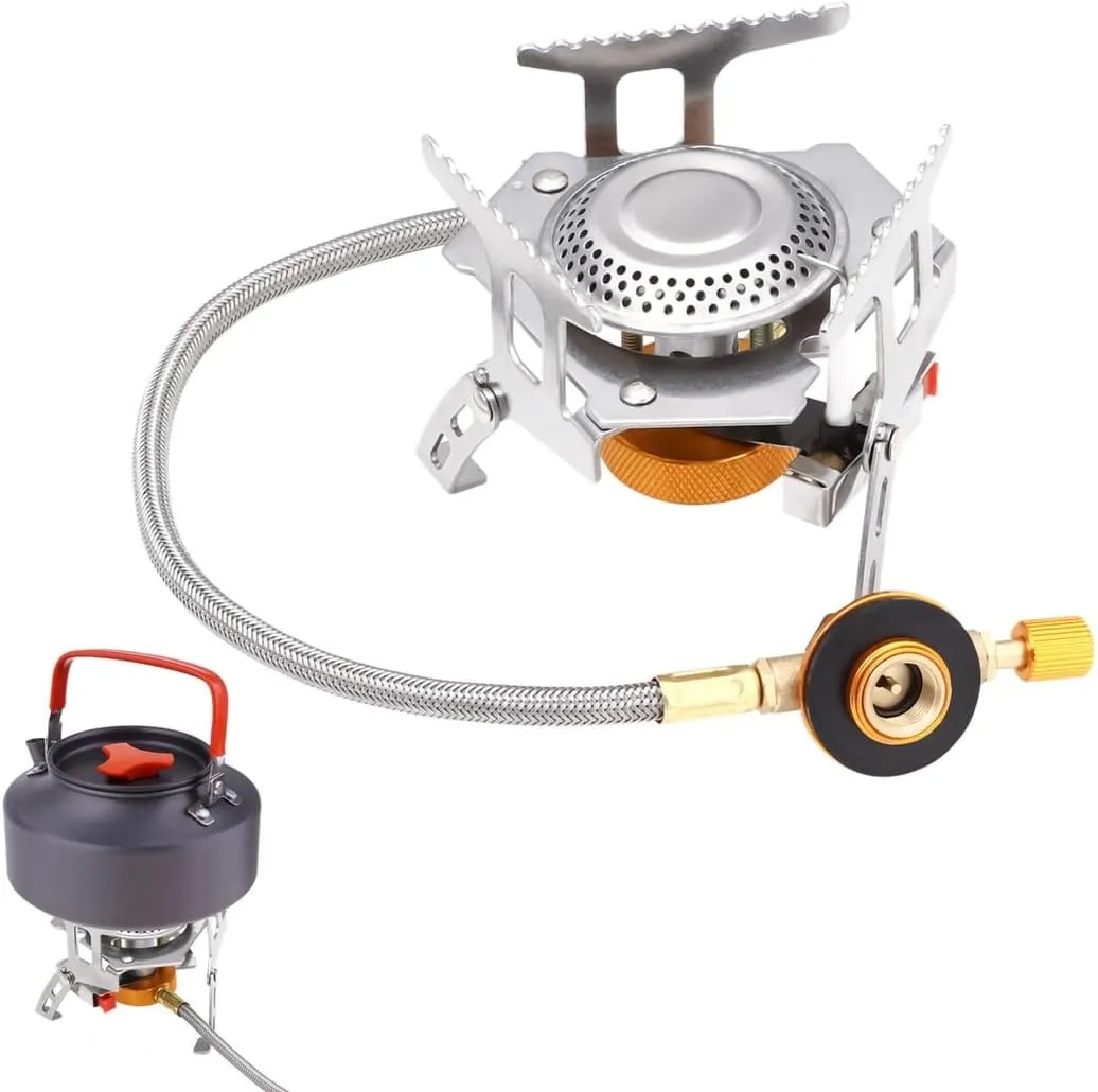 Foldable Backpacking Stove Portable Burner For Outdoor Cooking, 3500W Efficient Gas Stove With Piezo Ignition, Portable Camping Stove, 360° Windproof With Stable Triangle Support