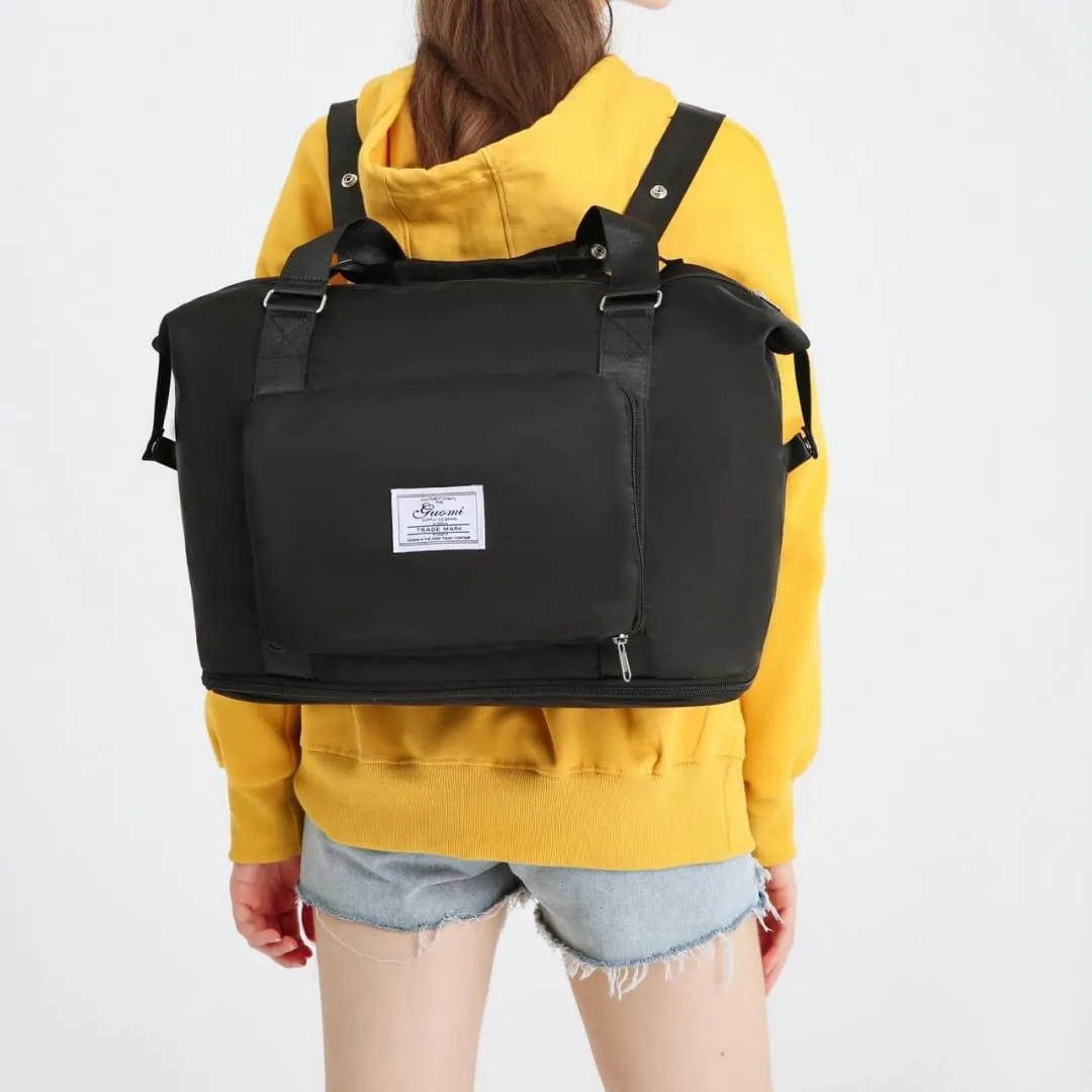 Foldable Travel Backpack with Dry-Wet Separation, Large Capacity, Expandable Base & Multi-Way Carry for Short Trips & Fitness (Black)