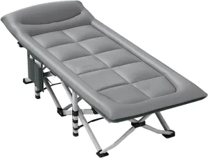 Folding Camping Cot with Mattress and Pillow, Portable No Installation Lightweight Adult Sleeping Bed for Home,Office,Camping and Travelling (Grey)