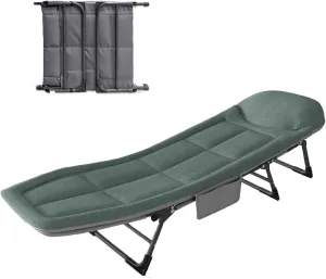 Folding Camping Cot with Mattress Sleep Cots Adult 5-Position Backrest Adjustment, Portable Folding Bed with Side Pockets, max Loading of 441 lbs