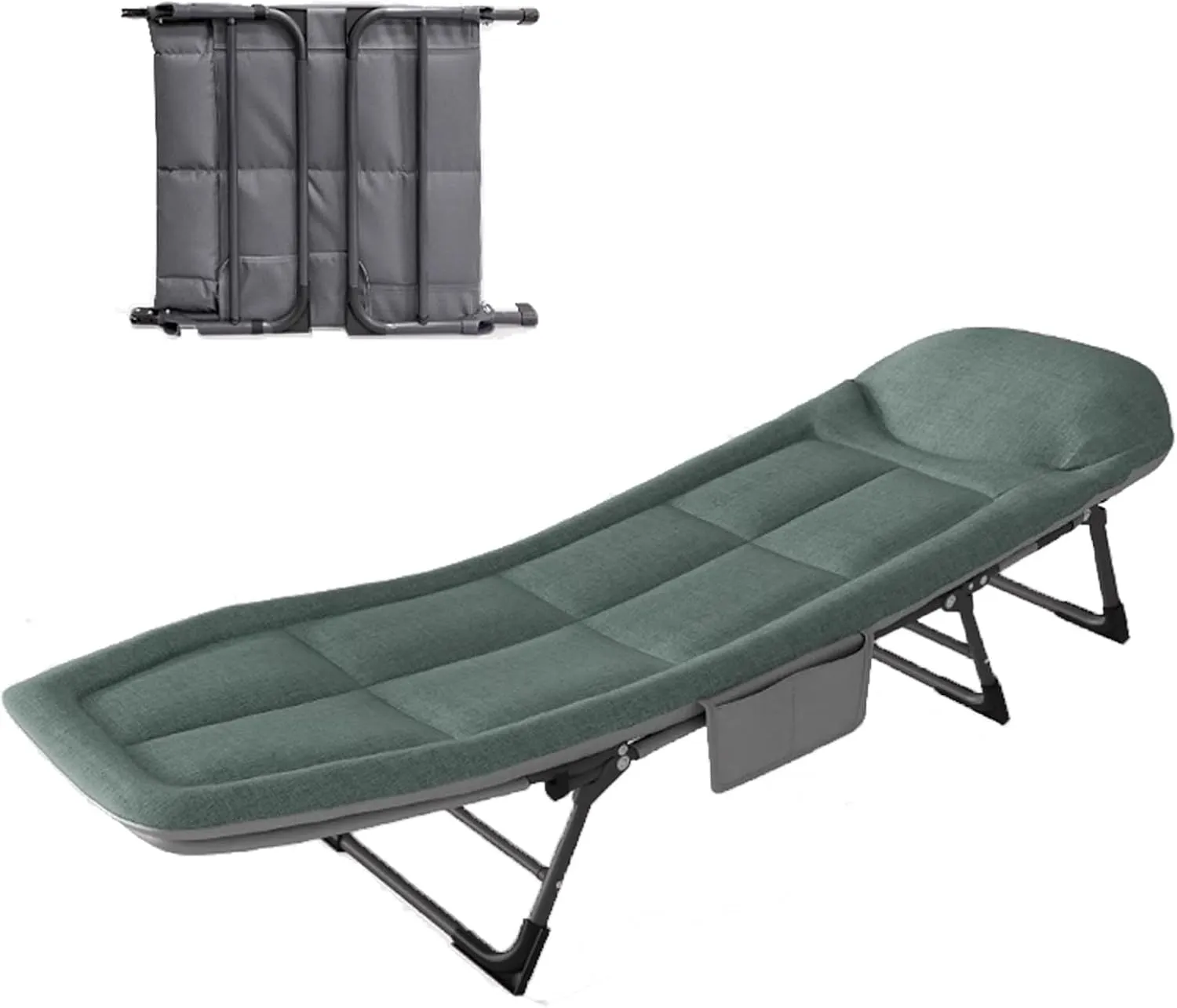 Folding Camping Cot with Mattress Sleep Cots Adult 5-Position Backrest Adjustment, Portable Folding Bed with Side Pockets, max Loading of 441 lbs